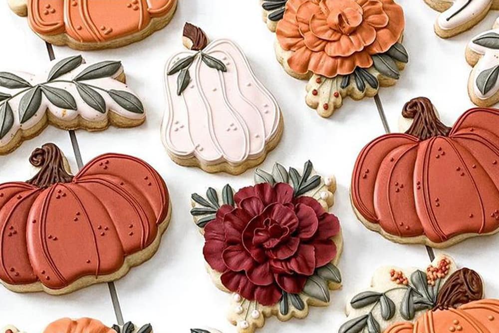 fall decorated cookies pumpkin and flowers blog
