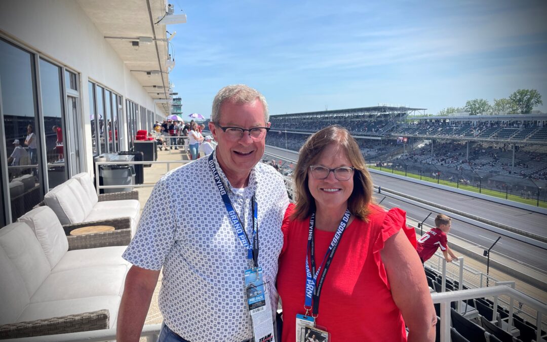 Ellen and her husband at the races